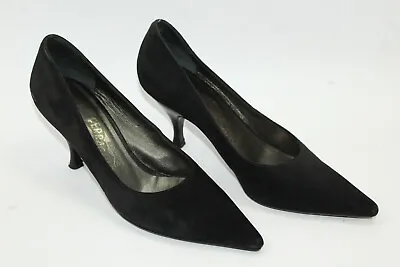 SALVATORE FERRAGAMO Women Shoes Sz 7 Europe 37.5 BLACK Suede Leather S8563 • $119.99