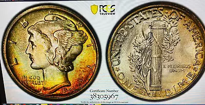 1945-s Pcgs Ms66+ Mercury Dime...color! With A Plus Grade! • $15.50