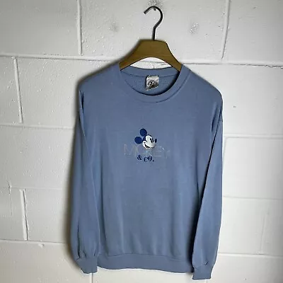 Vintage Disney Sweatshirt Mens Medium Blue Mickey Mouse 90s Spell Out Crew Neck • £10.97