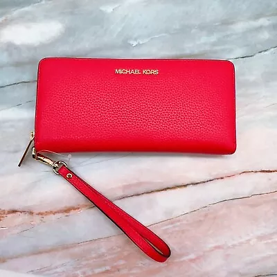 Michael Kors Continental Wallet Wristlet Coral Orange Leather 35T7GTVE7L NWT • $79