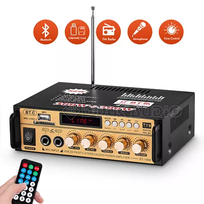 2.0CH Bluetooth Power Amplifier Karaoke Home/Car/Marine Speaker Amp FM Radio USB • £27.99