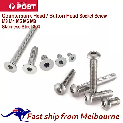 M3 M4 M5 M6 Socket Screw Countersunk Head Button Head Stainless Steel 304 • $6.29