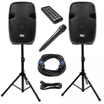 Active 15 Inch PA Speaker System - Bluetooth Wireless Mics Stands And Cables • $334.99