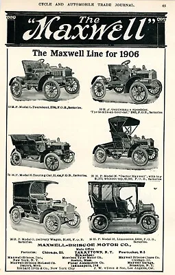 $9.50 • Buy 1906 Original Early MAXWELL-Briscoe Motor Car Ad. 6-Model Line Shown. Tarrytown