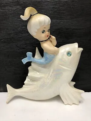 Vintage Japan Ceramic Norcrest Ponytail Mermaid Riding Fish Wall Plaque P697 • $200