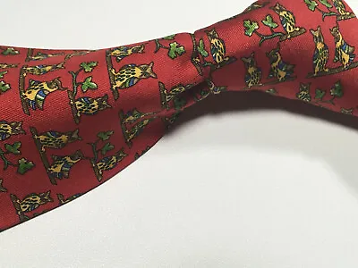 Salvatore Ferragamo Cardinal Red W/ Owl Print Italian 100% Silk Tie • $151.75