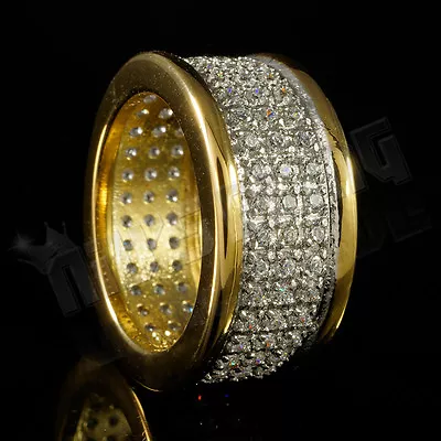 18K IP Gold Plated Stainless Steel CZ Band Micropave Mens Pinky Ring • $34.99