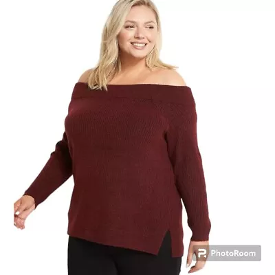 18W 20W Red Off The Shoulder Sweater Ribbed Lane Bryant Pullover Christmas Holid • £56.89