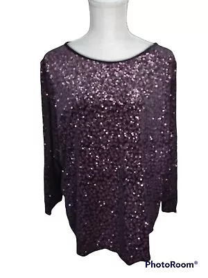 Notations Top Womens Size 2X Gold Black Velvet Blouse Long Sleeve Sparkly  • £14.46