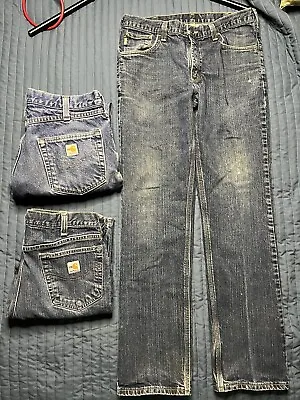 Carhartt FR Men's Blue Jeans Straight 101814-972 34x32 Flame Resistant Lot Of 3 • $55