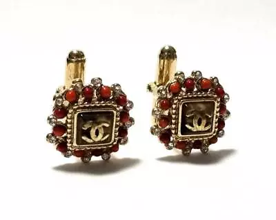 Authentic Chanel Cufflinks GP Gold Stone Men's • $1299.28