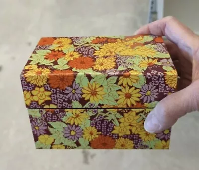 Vintage Metal Tin Recipe Box Mod Multicolor Floral USA 60s 70s • $12