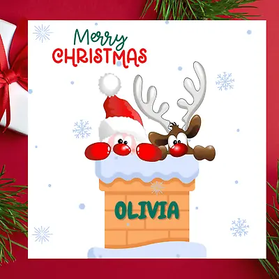 Personalised Santa And Rudolph Reindeer Christmas Greetings Card With Envelope • £3.49