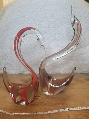 Vtg Murano Italy Hand Blown Mid Century Modern Art Glass SWANS Orange Swirl  • $25