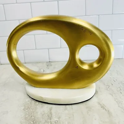 Gold Abstract Modern Art Sculpture“Oval Metal Object” Statue Marble Global View • $79.99