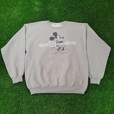 Disney-World Mickey-Mouse Sweatshirt XL-Short 25x29 Oversized Gray Portrait Logo • $31.52