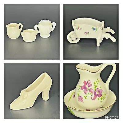 Porcelain Miniatures Pottery Shoe Wheel Barrow Water Pitcher Basin • $9.99