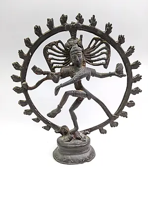 Vintage Dancing Shiva Nataraja Bronze Statue Hindu God Lord Of Dance 8 X7.5” • $44.95