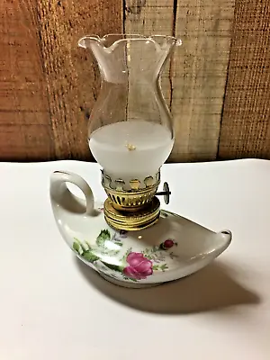 Vintage Mini Genie Ceramic Porcelain Oil Kerosene Lamp Moss Rose Aladdin  • $20