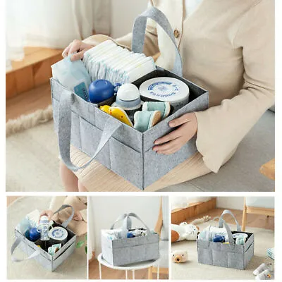 £1.79 • Buy Felt Baby Diaper Organizer Kids Caddy Changing Nappy Storage Carrier Grey Bag UK