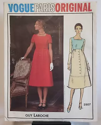 Vintage 1970s Vogue Paris Original Guy Laroche Dress Pattern 2507 Sz 10 Midi • $20.70