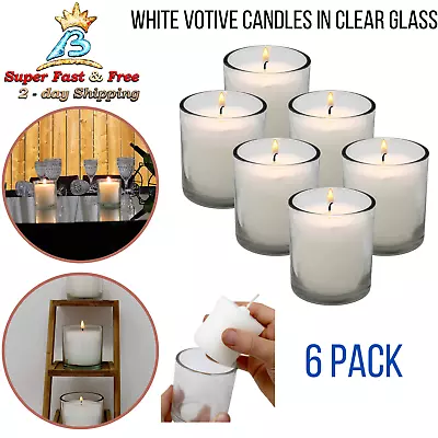 6 Pack Votive White Cnaldles Smokeless Long Burning Uncented With Clear Glass    • $28.80