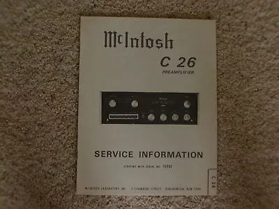 Vintage Original McIntosh C26 Service Manual. Good Condition. • $57.35