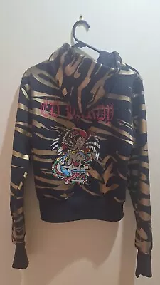 Ed Hardy Zebra Gold Metallic Jacket Christian Audigier Tattoo Skull Snake Eagle • $199