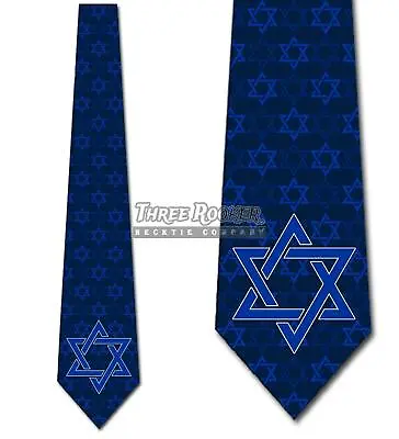 Large Star Of David Navy Neckties Mens Hanukkah Passover Tie Holiday Ties NWT • $18.75