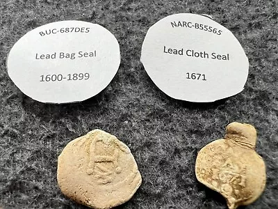 2 X Lead Bag Seals. One Dated 1651. Both Recorded Finds -  (e58) • $32.84