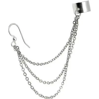 ~ UK Seller ~ A Silver Tone Multiple Chain Ear Cuff Clip Stud Wrap Earring • £3.50