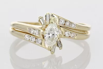 .52ctw Diamond Solitaire With Accents Wedding Set Rings 14k Yellow Gold Size 7 • $314.99