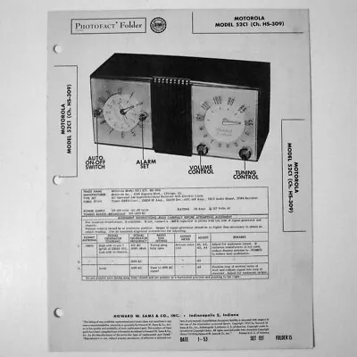 Motorola Model 52C1 AM Clock AC Radio - SAMS Photofact ™ 1953 - New • $4.70