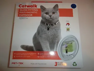 £54.35 • Buy Catwalk Glass Fitting Multi Magnetic 4 X Way Locking  Cat Door White Pet-Tek