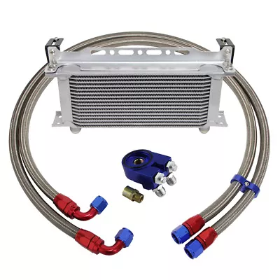 £131.99 • Buy Universal AN10 16 Row Engine Oil Cooler W/ Bracket+Filter Adapter Hose Line Kit 