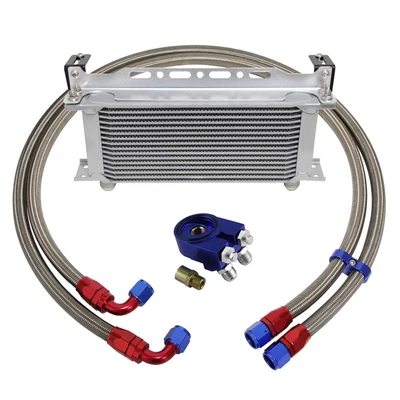 £131.99 • Buy Universal AN10 16 Row Engine Oil Cooler W/ Bracket+Filter Adapter Hose Line Kit 