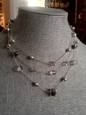 Smokey Topaz Style & Clear Fauceted Stone Multi Strand Necklace • $13.99