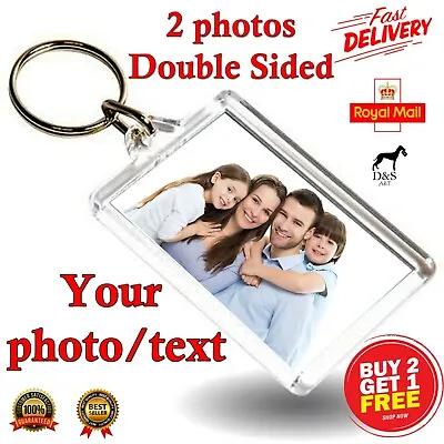 PERSONALISED PHOTO KEYRING Birthday Any Image Text Double Sided Acrylic Key • £4.49