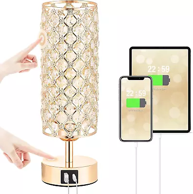 Crystal Table Lamp 3 Way Dimmable Light Gold Lamp For Bedrooms • $43.06