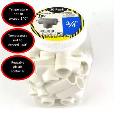 20-Pack PVC Tee Fittings 3/4 In PVC Sch 40 Pressure Fittings Underground Rated • $12.18