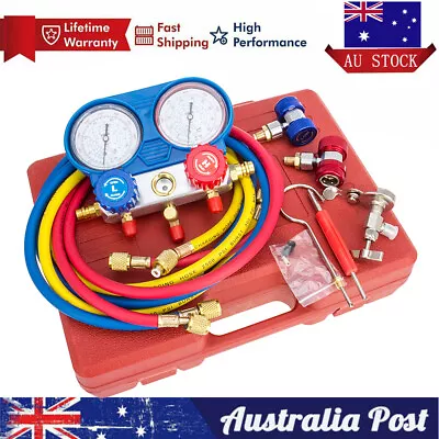 R134a R410a R22 HVAC A/C Manifold Gauges Refrigerant Kit 5 FT AC Vacuum Pump Red • $76.99