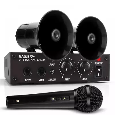 12V PA Amplifier Plus 2 X Horn Speakers Public Address System Aux Siren Inc Mic • £79.99