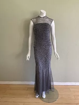 Naeem Khan Grey Beaded Silk  Gown Size 4 • $2250