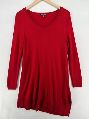 EILEEN FISHER Sweater Dress XS Merino Wool Knit V-Neck Asymmetrical Red • $39.99