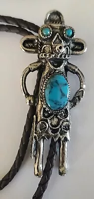 Vintage Kachina Turquoise Sterling Silver Native American Bolo Tie • $225