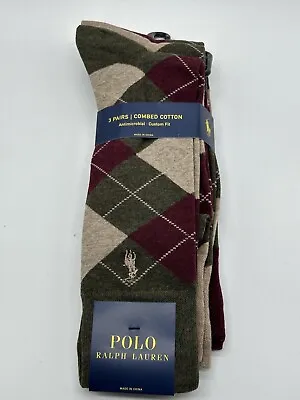 New 3 Pairs Ralph Lauren Polo Mens Casual Dress Socks All Over Argyle Pattern • $16.99