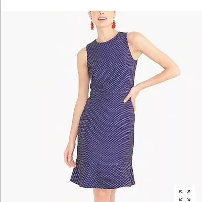 J Crew Blue / Purple Polka Dot Flounce Hem Sheath Dress Sleeveless Size 8 • $32.99