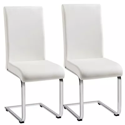 Dining Chairs 2pcs Modern Leather High Back Sturdy Chrome Legs Office/Cafe White • £49