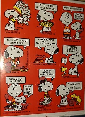 $7.50 • Buy VINTAGE Hallmark Stickers Thanksgiving SNOOPY Peanuts 1 Sheet