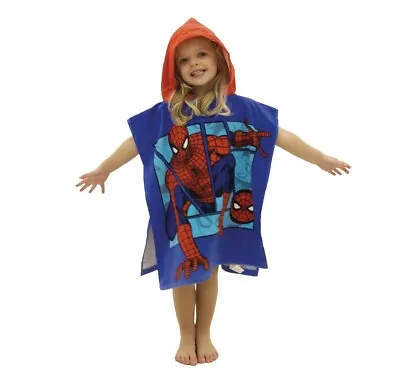 SPIDERMAN Marvel Children's Hooded Poncho Towel Beach Bath 100% Cotton NEW • £9.99